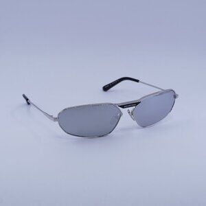 Balenciaga BB0245S 002 Sunglasses Silver Geometric Frame, Silver Mirror Lenses